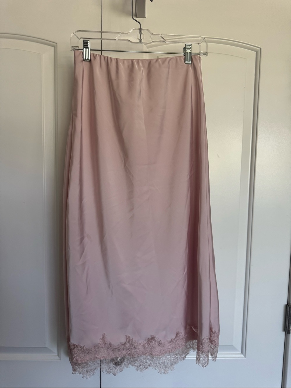 Joie Pink Satin Antique Lace Trim Slip Skirt size M